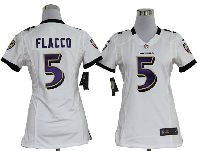 NFL Women's North Baltimore Ravens 5 Joe Flacco White Jersey